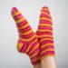 Red, pink and yellow stripey socks