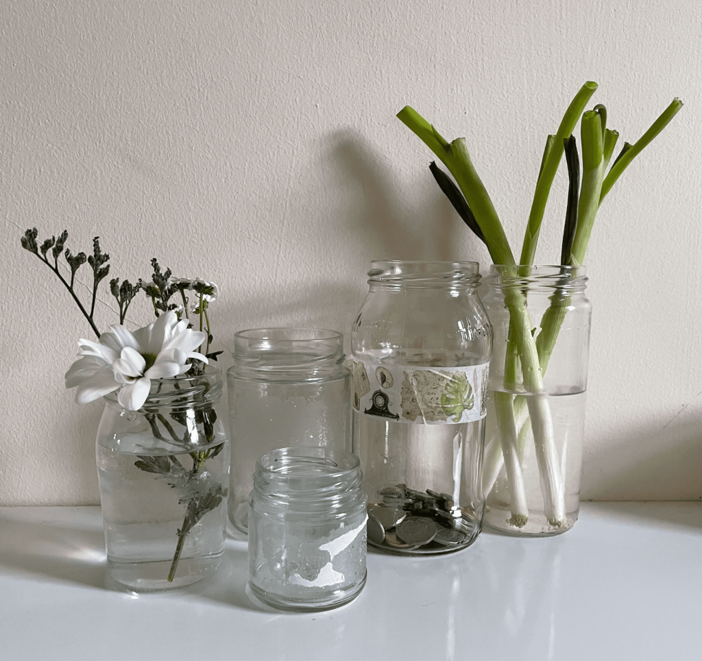 Glass jars are perfect to use around the house as storage containers, even if you can't get the label off!